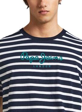 Maglietta a righe Pepe Jeans Striped Eggo Marino Uomo