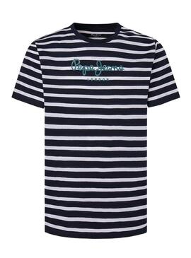 Maglietta a righe Pepe Jeans Striped Eggo Marino Uomo