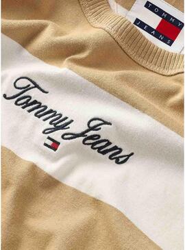 Maglietta a righe audaci Tommy Jeans color tostato uomo