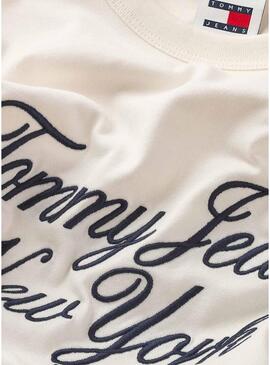 Maglietta Tommy Jeans Over Serif Bianca per Uomo
