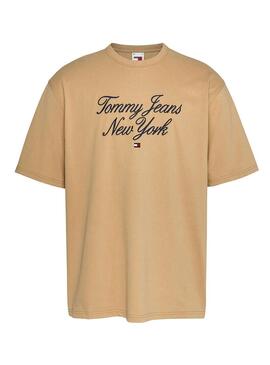 Maglietta Tommy Jeans Over Serif Camel per uomo