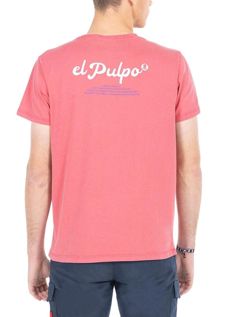 Maglietta stampata con testo rosso e rosa El Pulpo.