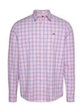 Camicia Tommy Jeans Oxford a quadri rosa per uomo.