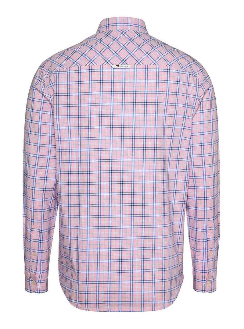 Camicia Tommy Jeans Oxford a quadri rosa per uomo.