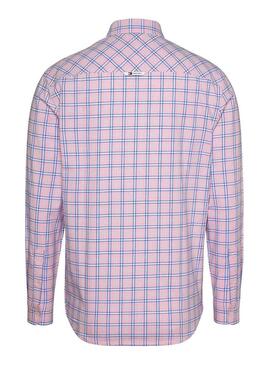 Camicia Tommy Jeans Oxford a quadri rosa per uomo.