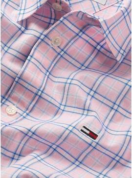 Camicia Tommy Jeans Oxford a quadri rosa per uomo.