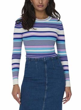 Maglia a righe corta viola Only Meleka donna