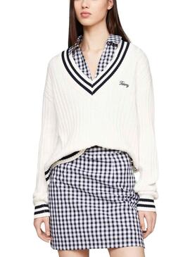 Maglione Tommy Jeans Script Bianco per Donna