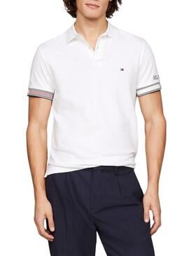 Polo Tommy Hilfiger Flag Cuff Slim Bianco Uomo