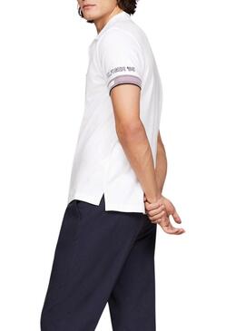 Polo Tommy Hilfiger Flag Cuff Slim Bianco Uomo