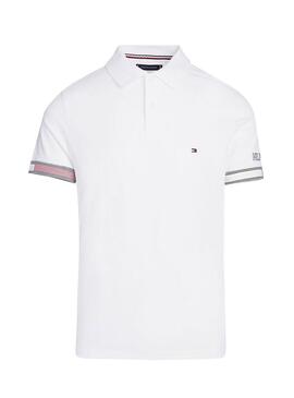 Polo Tommy Hilfiger Flag Cuff Slim Bianco Uomo