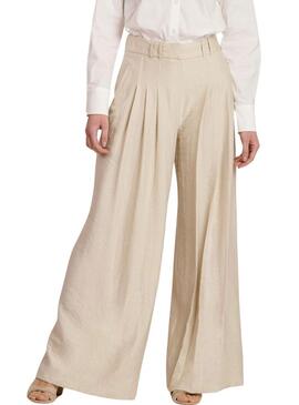 Pantaloni Naf Naf con pieghe frontali beige da donna