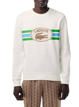 Felpa Lacoste Monogramma Beige per Uomo