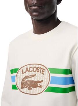 Felpa Lacoste Monogramma Beige per Uomo