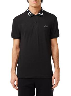 Polo Lacoste Movement con collo jacquard nero da uomo