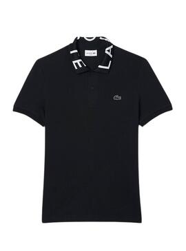 Polo Lacoste Movement con collo jacquard nero da uomo