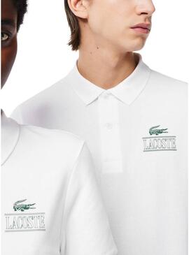 Polo Lacoste Unisex Piqué Stampato 3D Bianco