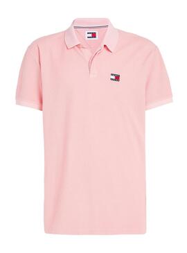 Polo Tommy Jeans Reg Badge Rosa per Uomo.