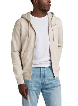 Felpa G-Star Back Zip Through Beige Per Uomo