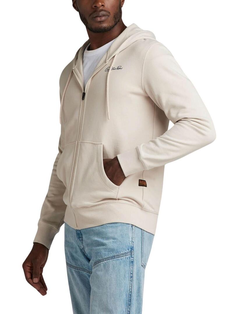 Felpa G-Star Back Zip Through Beige Per Uomo