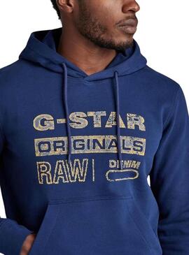 Felpa G-Star Distressed Originals Blu Uomo