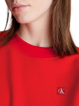 Felpa Calvin Klein Embro Badge Rosso per Donna