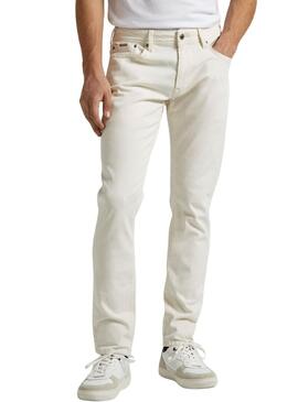 Pantaloni in denim Pepe Jeans beige con taglio affusolato per uomo