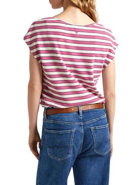 Maglietta Pepe Jeans Khloe a righe rosa per donna