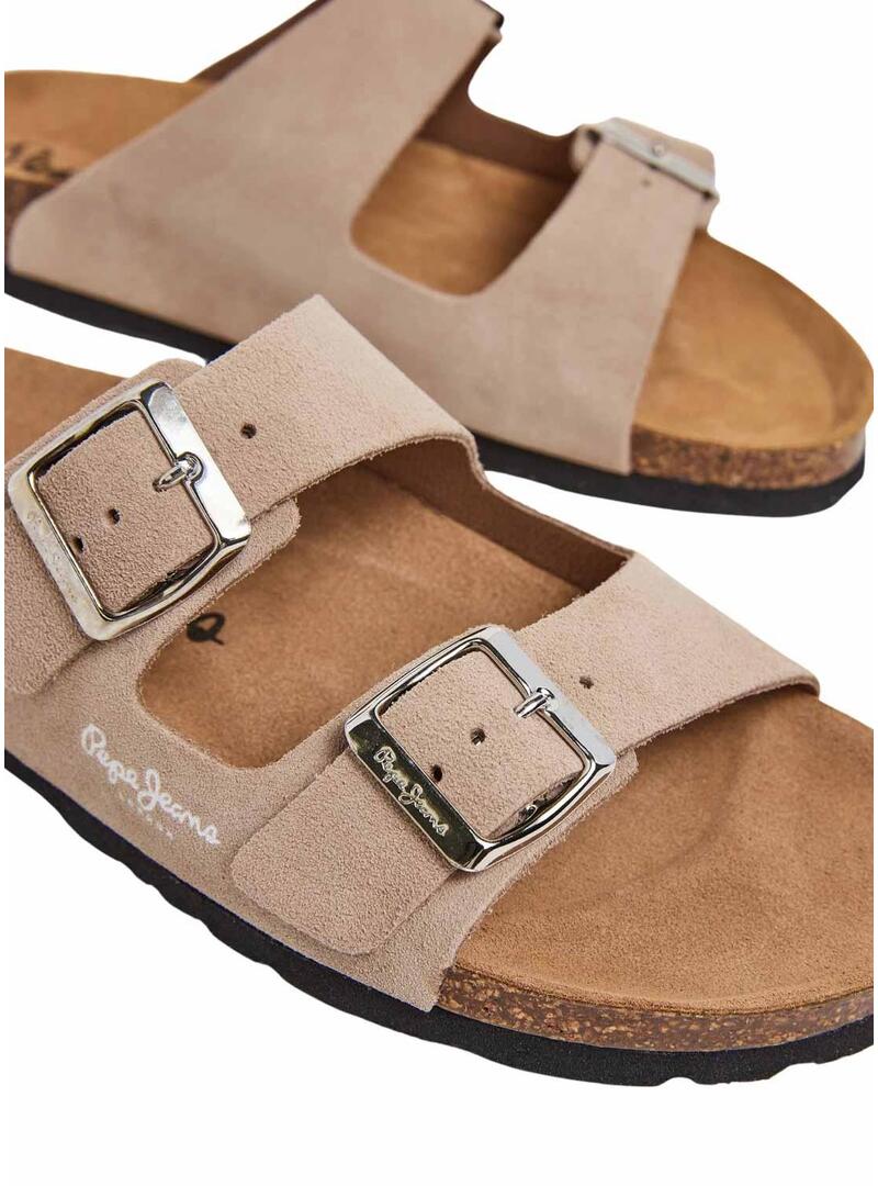 Sandali Pepe Jeans Oban Suede Beige per donna.