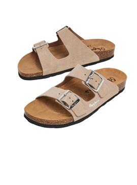 Sandali Pepe Jeans Oban Suede Beige per donna.