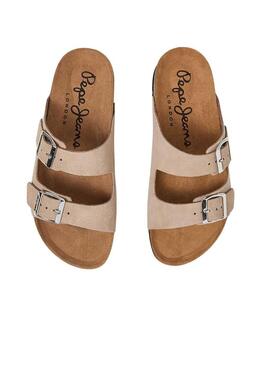 Sandali Pepe Jeans Oban Suede Beige per donna.