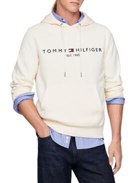 Felpa Tommy Hilfiger Logo Hoody Beige Uomo