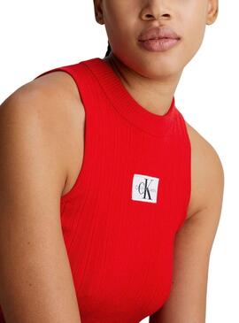 Top Calvin Klein Woven Label Tank Rosso per Donna