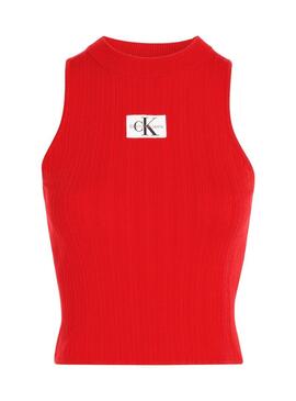 Top Calvin Klein Woven Label Tank Rosso per Donna