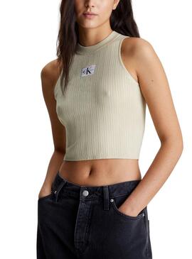 Top Calvin Klein Woven Label Verde per donna