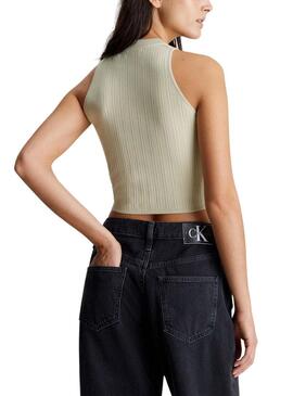 Top Calvin Klein Woven Label Verde per donna