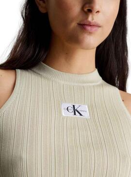 Top Calvin Klein Woven Label Verde per donna