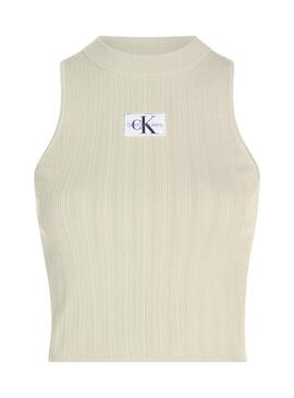 Top Calvin Klein Woven Label Verde per donna