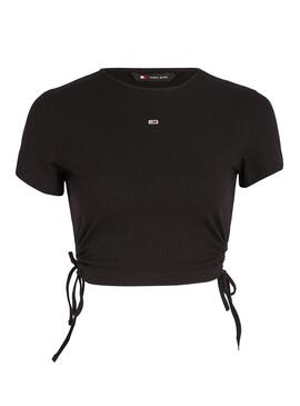 Top Tommy Jeans Crop Fruncido Nero per Donna