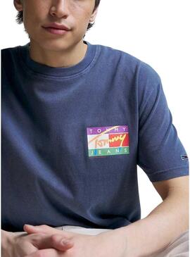 T-Shirt Tommy Jeans Signatura Blu Navy per Uomo