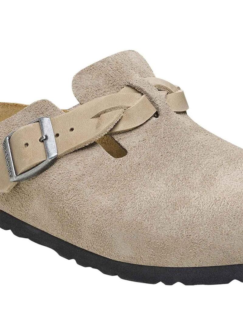 Zoccoli Birkenstock Boston intrecciati in colore Topo per donna