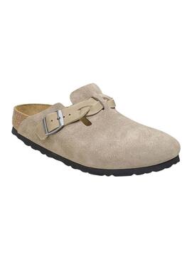 Zoccoli Birkenstock Boston intrecciati in colore Topo per donna