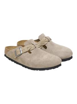 Zoccoli Birkenstock Boston intrecciati in colore Topo per donna