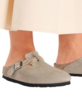 Zoccoli Birkenstock Boston intrecciati in colore Topo per donna