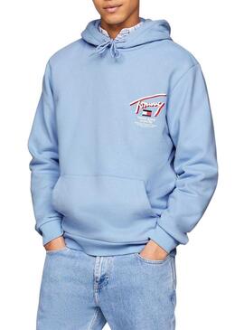 Felpa Tommy Jeans 3D Street Hood Blu per Uomo