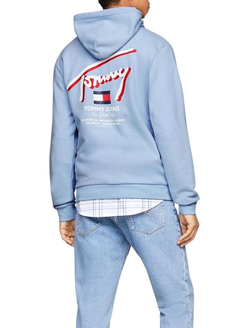 Felpa Tommy Jeans 3D Street Hood Blu per Uomo