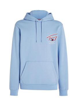 Felpa Tommy Jeans 3D Street Hood Blu per Uomo