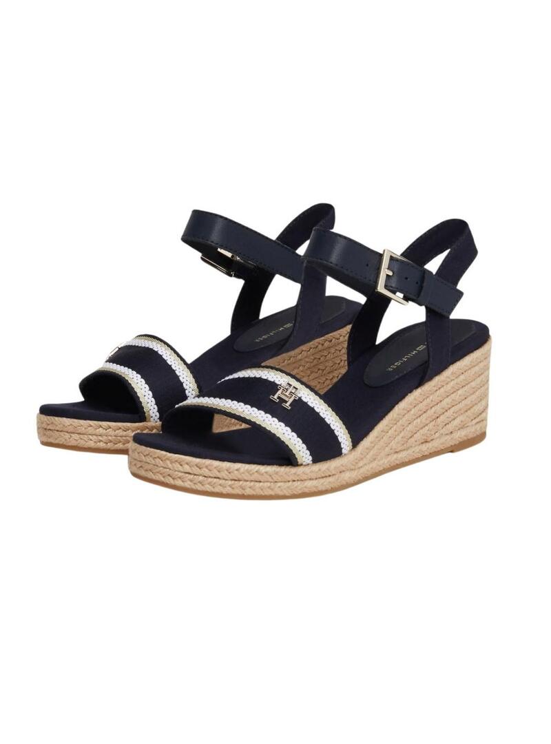 Sandali con zeppa in tessuto Tommy Hilfiger blu scuro donna