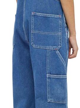 Salopette Dickies in denim lavato in pietra blu per ragazze