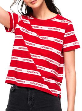 T-Shirt Superdry Cote Stripe Rosso Donna